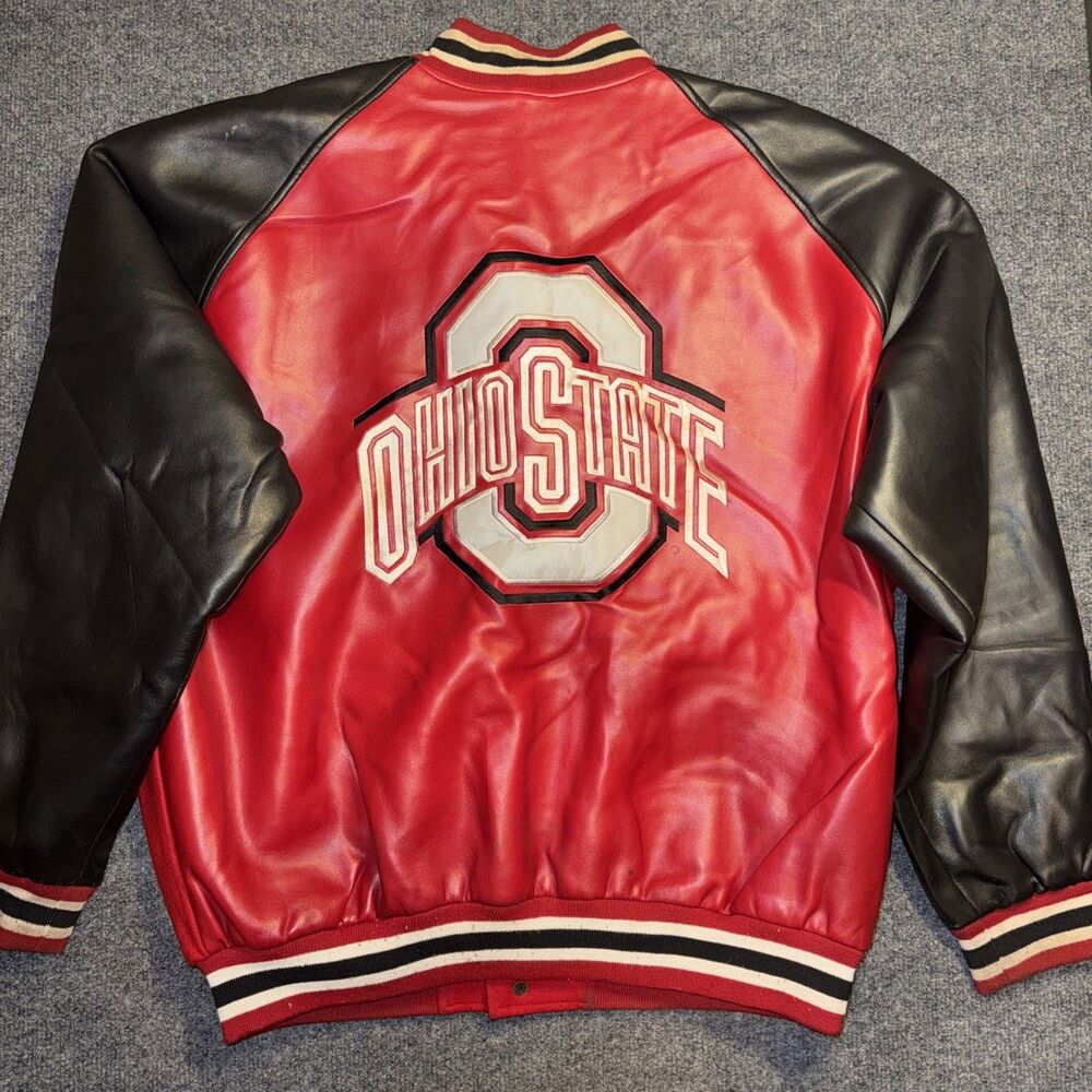 Vintage Y2K Steve & Barry's Ohio State Varsity Bomber Jacket Faux Leather L